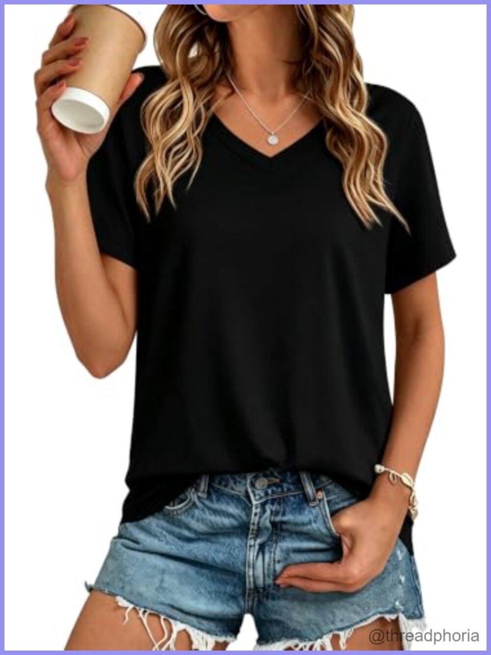 Womens V Neck Short Sleeve Summer Tee Casual Basic Top